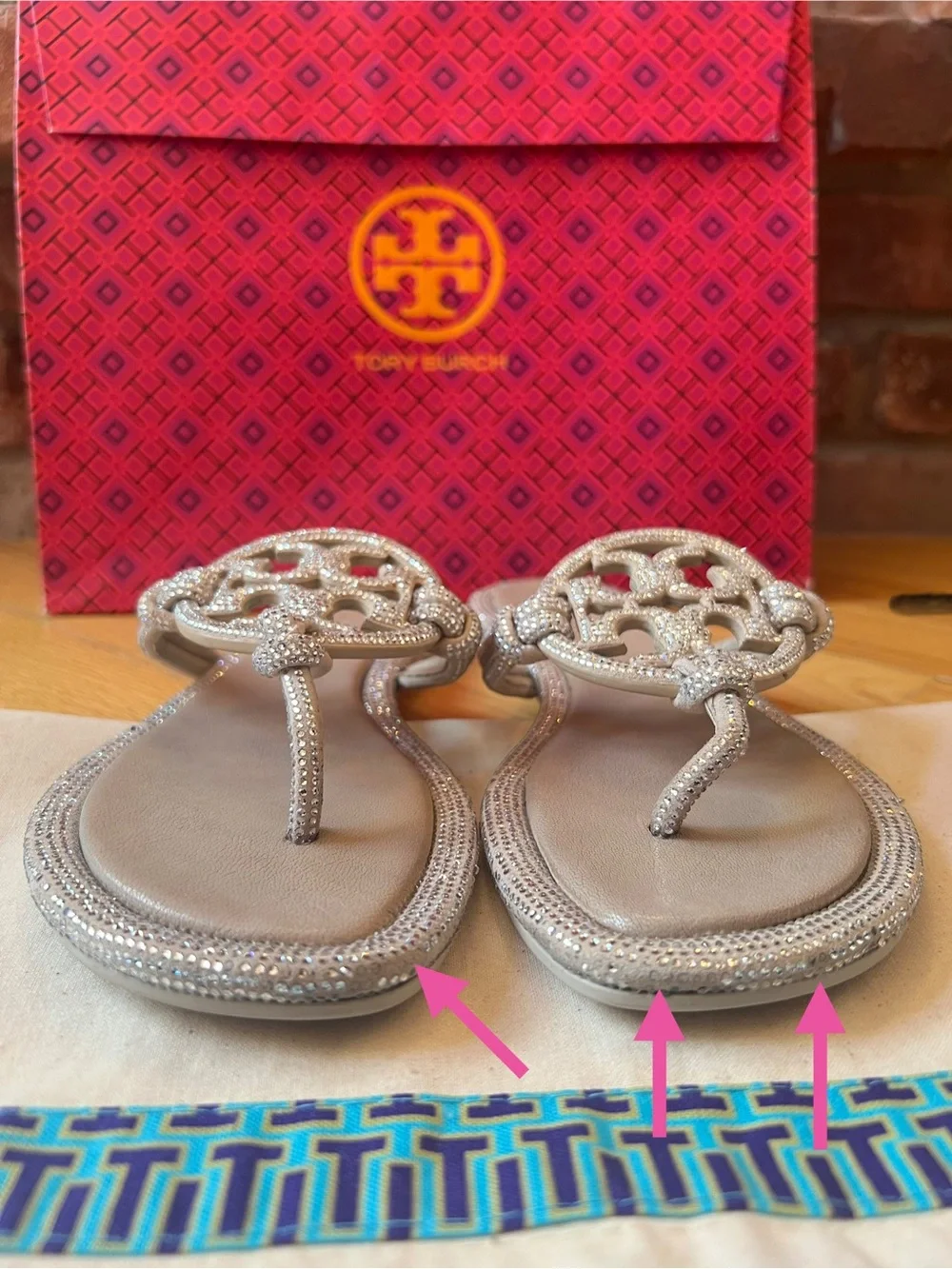 Tory Burch Stone Gray Miller Pavé Knotted Sandals - Picture 6 of 14